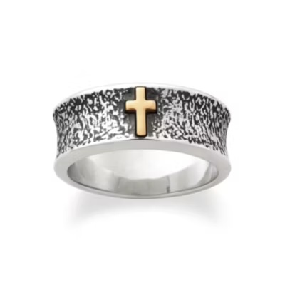 Textured Wedding Ring with Cross 1 Textured Wedding Ring with Cross