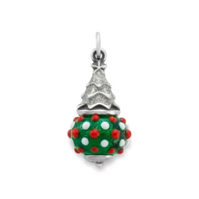 Enamel Glitter Christmas Tree Art Glass Charm 1 Enamel Glitter Christmas Tree Art Glass Charm